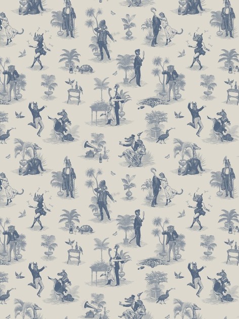 Divine Savages DVS101 Safari Soiree Heron Blue - tapeta w zwierzęta art-deco