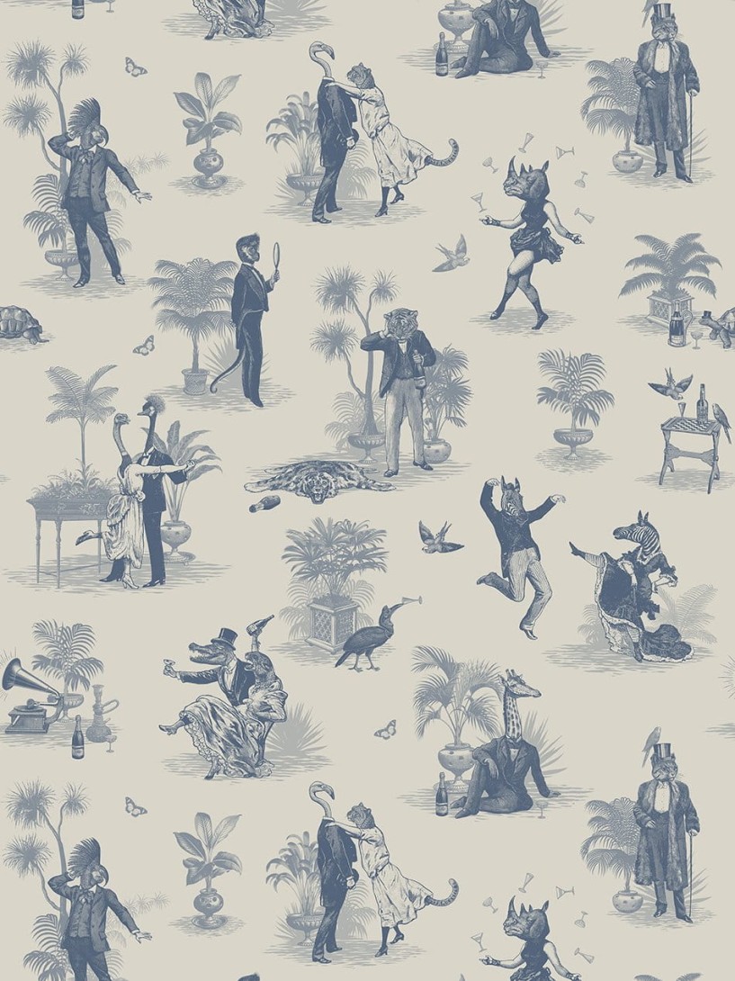 Divine Savages DVS101 Safari Soiree Heron Blue - tapeta w zwierzęta art-deco