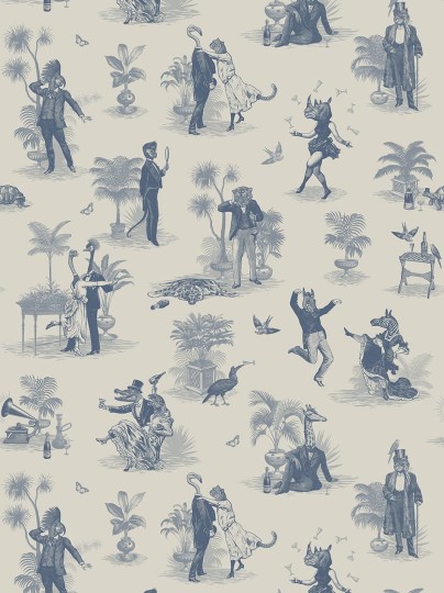Divine Savages DVS101 Safari Soiree Heron Blue - tapeta w zwierzęta art-deco