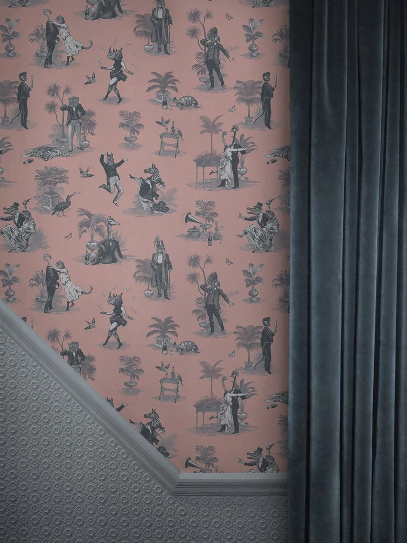 Divine Savages DVS102 Safari Soiree Primrose Pink - tapeta w zwierzęta art-deco