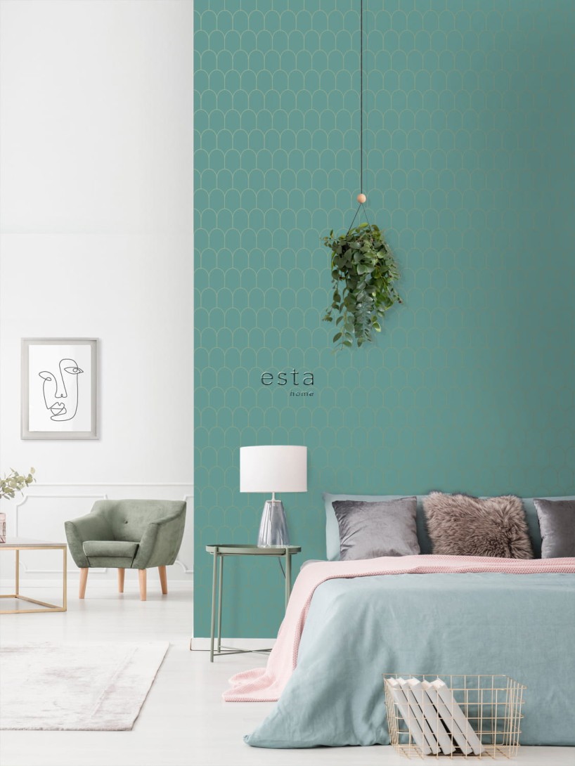 Tapeta Esta Art Deco 139204 Motif Sea Green and Gold