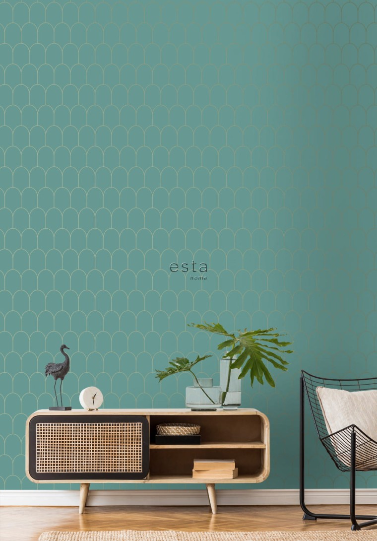 Tapeta Esta Art Deco 139204 Motif Sea Green and Gold