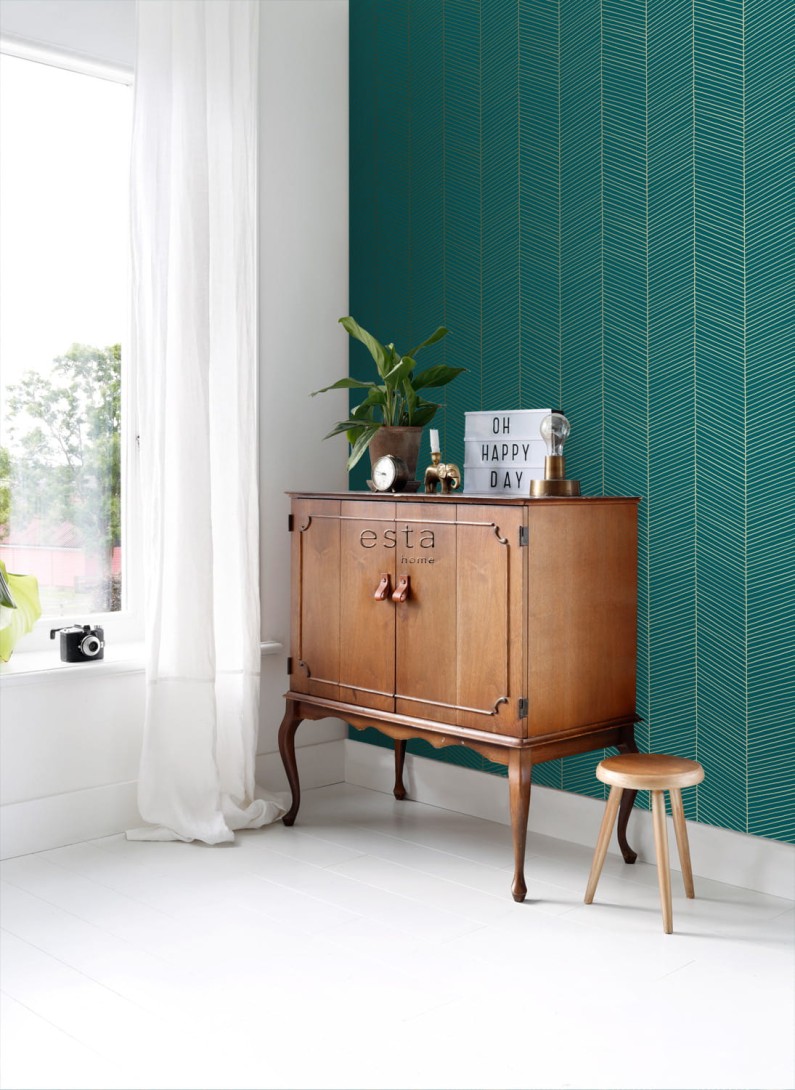 Tapeta Esta Art Deco 139200 Herringbone Emerald Green and Gold