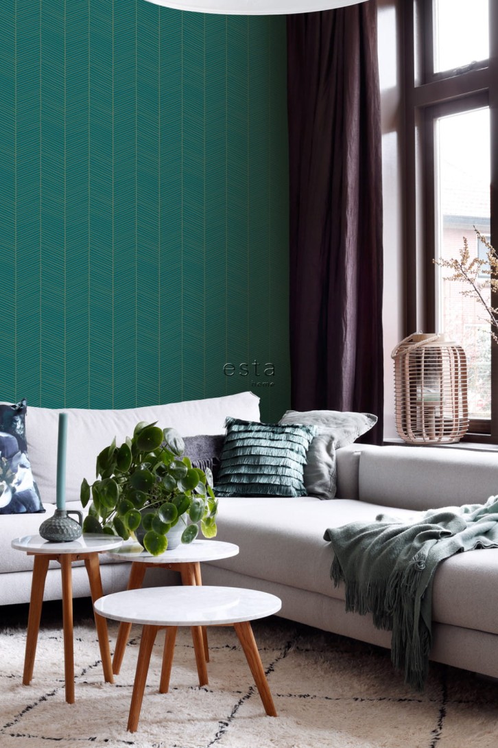Tapeta Esta Art Deco 139200 Herringbone Emerald Green and Gold