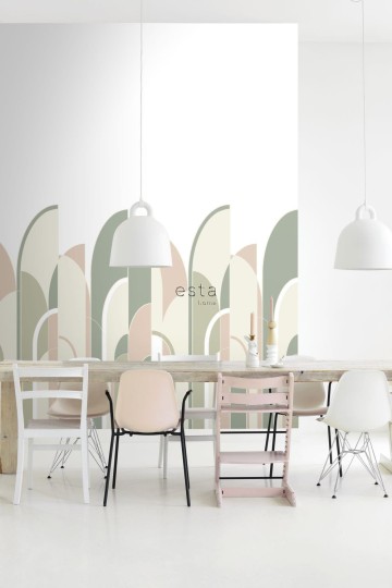Mural Esta Art Deco 158956 Motif Grayish Green, Peach Pink and White
