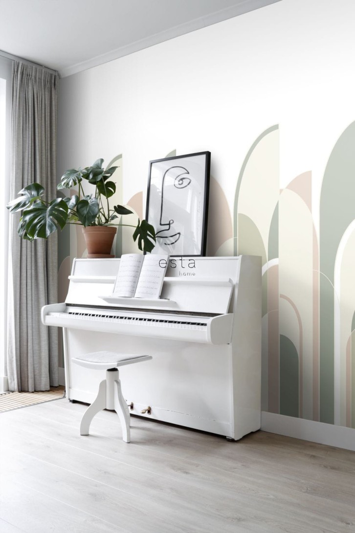 Mural Esta Art Deco 158956 Motif Grayish Green, Peach Pink and White