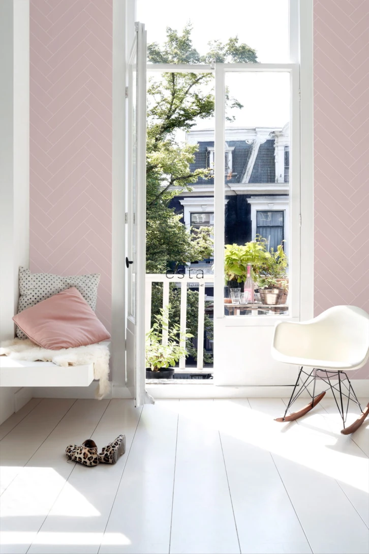 Tapeta Esta Art Deco 139220 Herringbone Pink and White