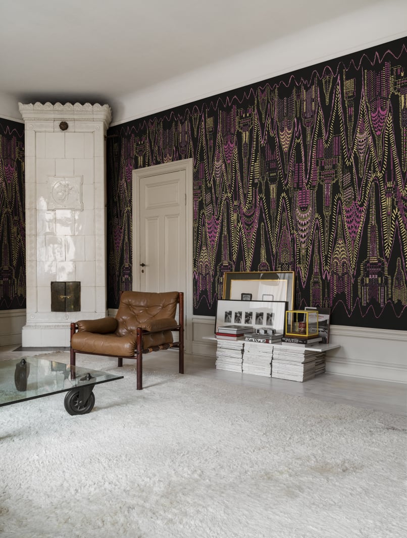 Fototapeta Rebel Walls Zandra Rhodes R17961 Manhattan Disco Hour - tapeta drapacze chmur