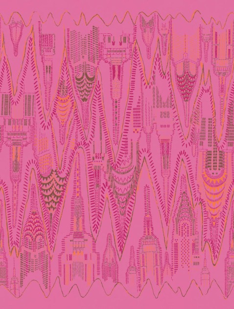 Fototapeta Rebel Walls Zandra Rhodes R17963 Manhattan Hot Pink - tapeta drapacze chmur