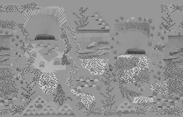 Fototapeta Rebel Walls Zandra Rhodes R17932 Ayers Rock Graphite - tapeta trawa spinifex