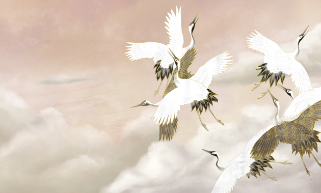 Wall Art Taupe Tsuru - mural żurawie