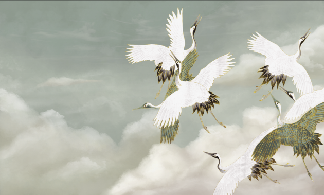 Wall Art Sage Tsuru - mural żurawie