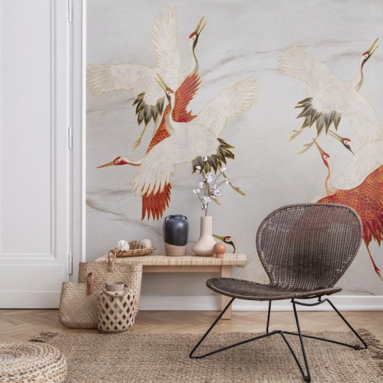 Wall Art Creamy Tsuru - mural żurawie