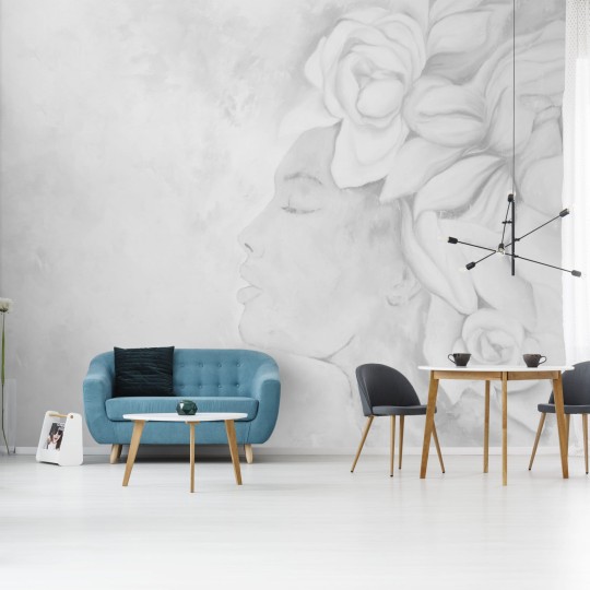 Wall Art Persephone Light - mural kobieta z bukietem kwiatów