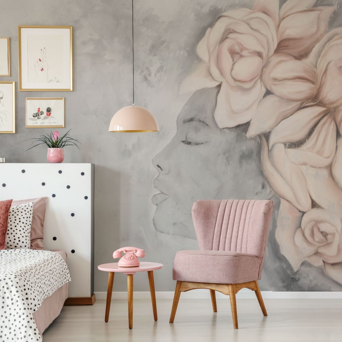 Wall Art Persephone - mural kobieta z bukietem kwiatów