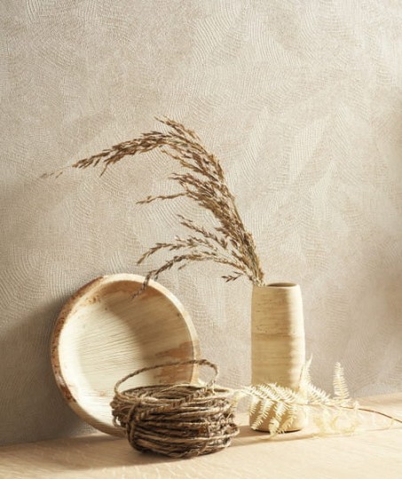 Casadeco 86421262 Nicaragua Masaya Taupe - tapeta w żyłki liści