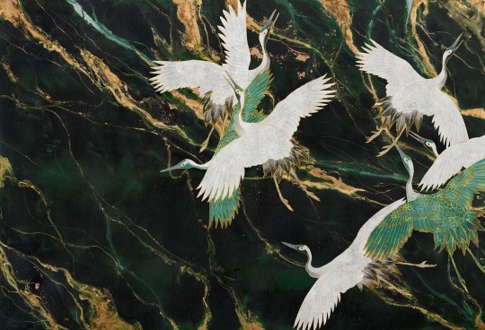Wall Art Emerald Tsuru - mural żurawie