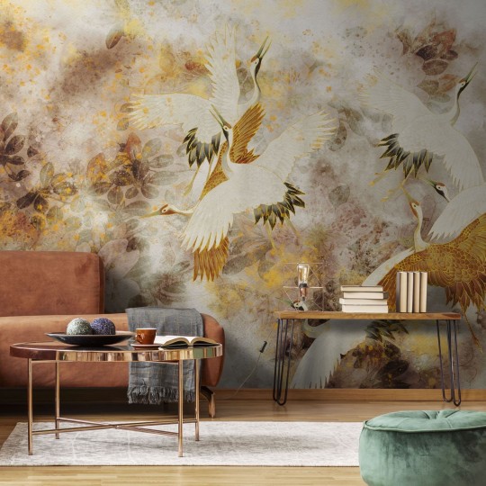 Wall Art Beige Tsuru - mural żurawie