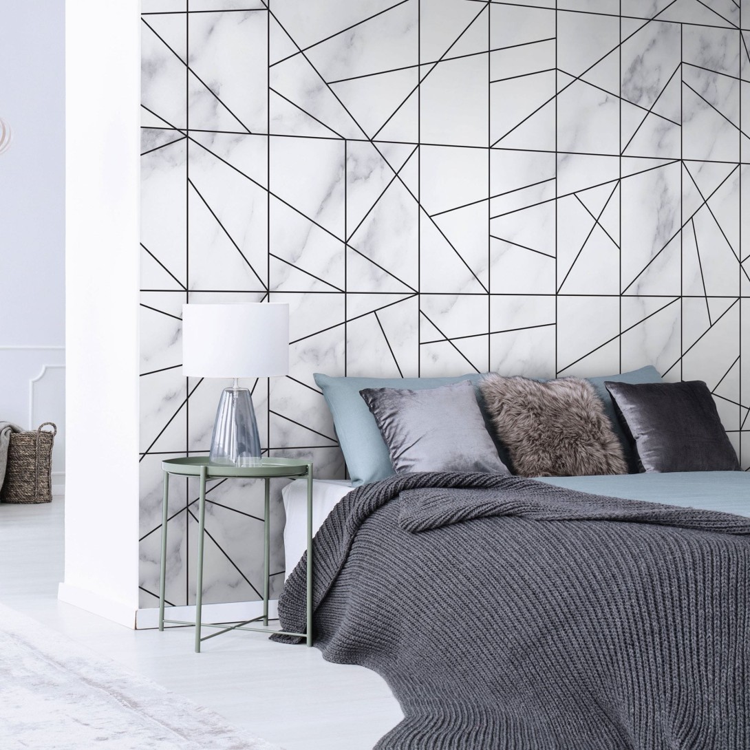 Tapeta Wall Art Raw Marble Veins Black - tapeta geometryczna