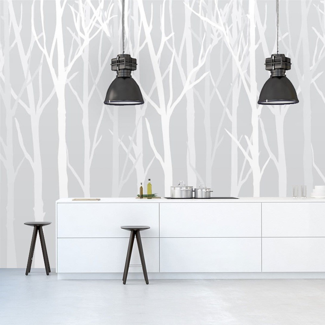 Wall Art Originals Zimowy las grey - mural drzewa