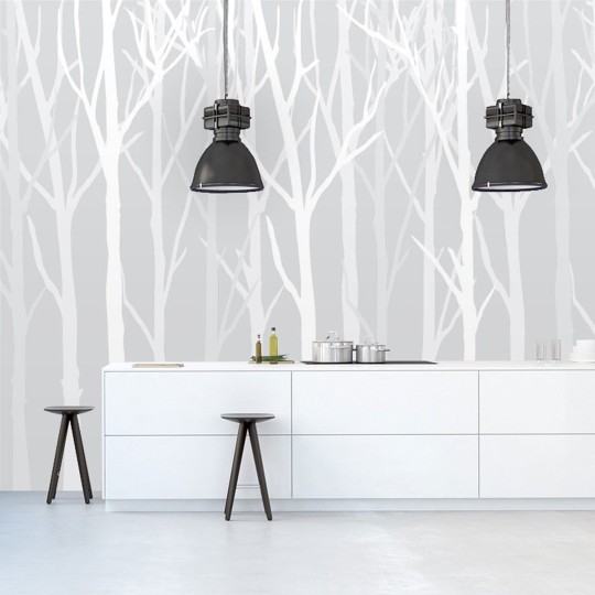 Wall Art Originals Zimowy las grey - mural drzewa