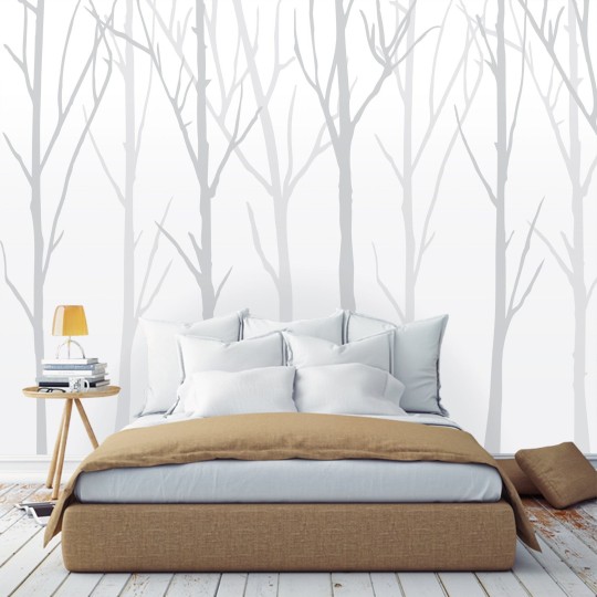 Wall Art Originals Bare Trees białe tło i dwa szare - mural drzewa