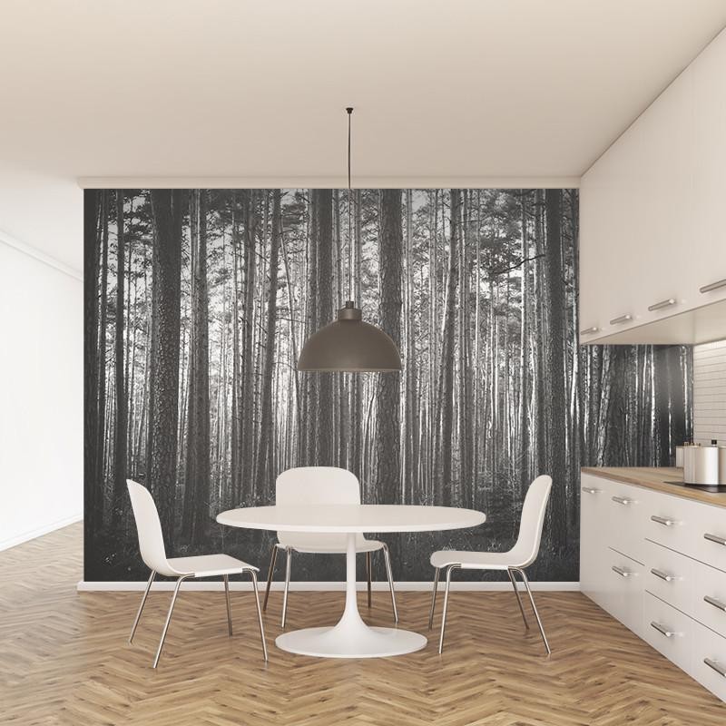Wall Art Originals Leśny Poranek Black&White - mural drzewa