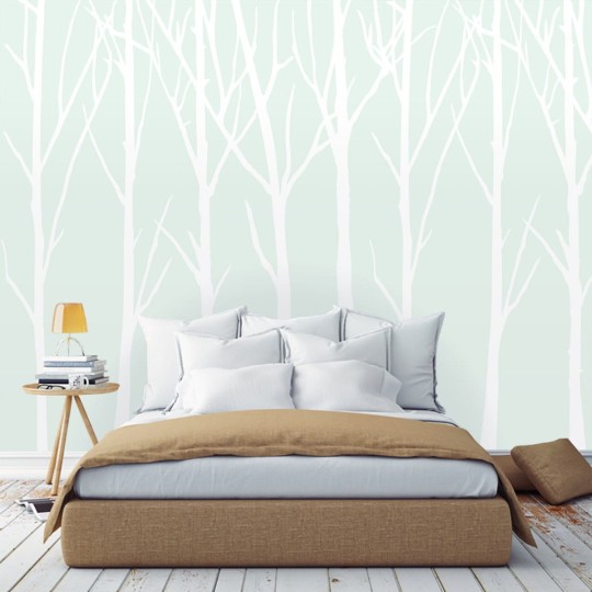 Wall Art Originals Bare Trees miętowy - mural drzewa