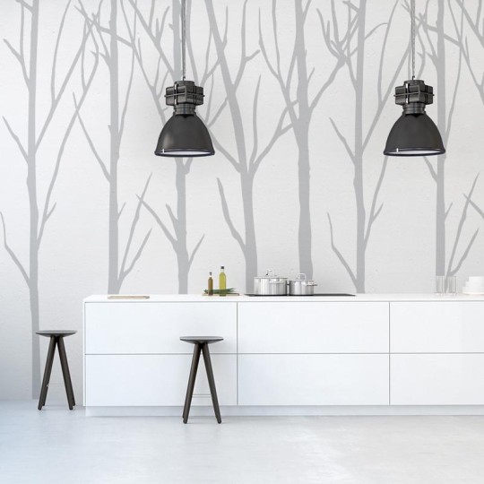 Wall Art Originals Bare Trees białe tło i jedno szare - mural drzewa