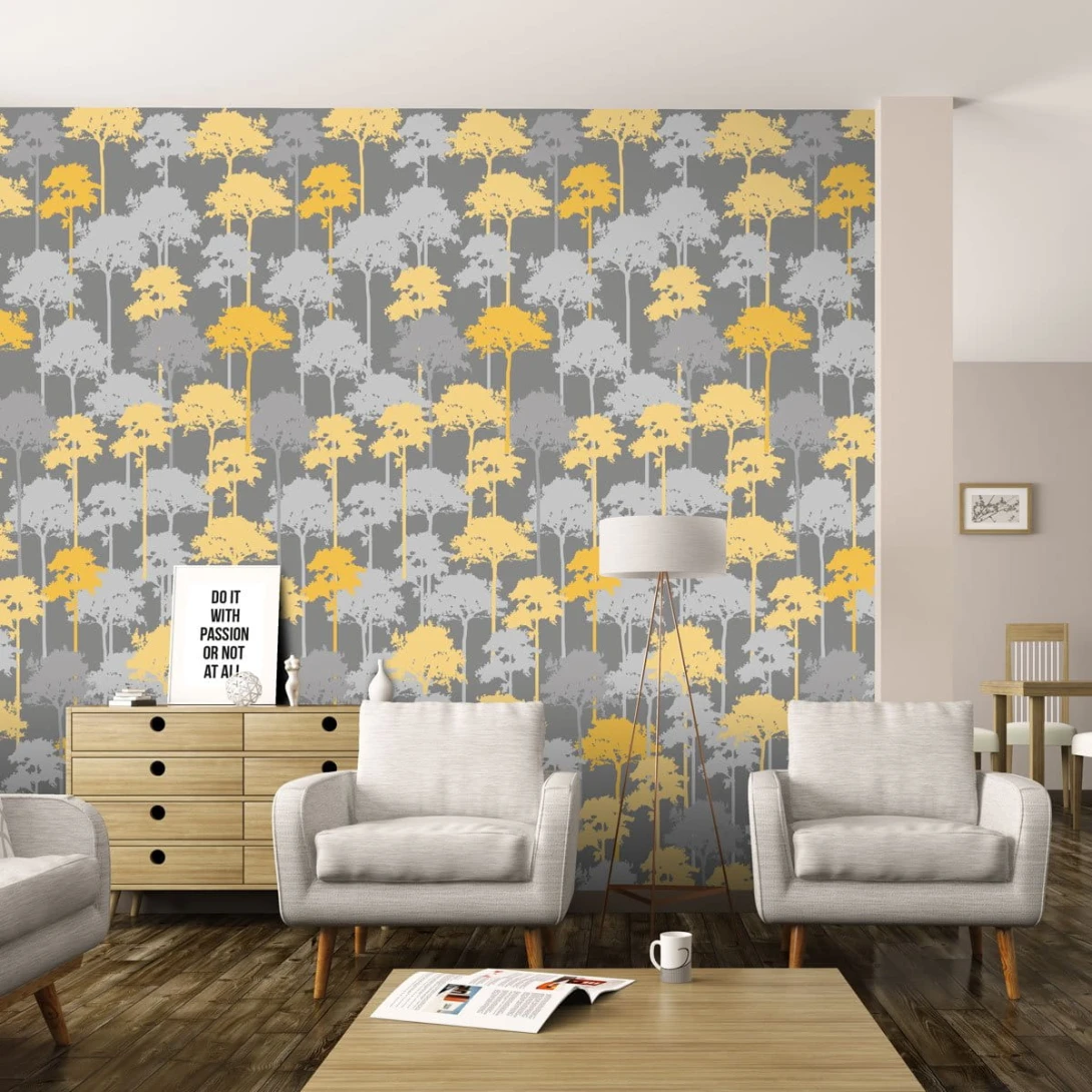 Wall Art Originals Rustle of the forest miodowy i szare tło - mural drzewa