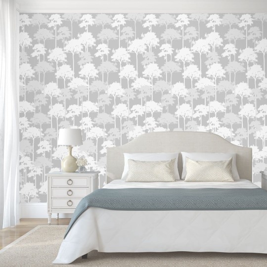 Wall Art Originals Rustle of the forest szary i szare tło - mural drzewa