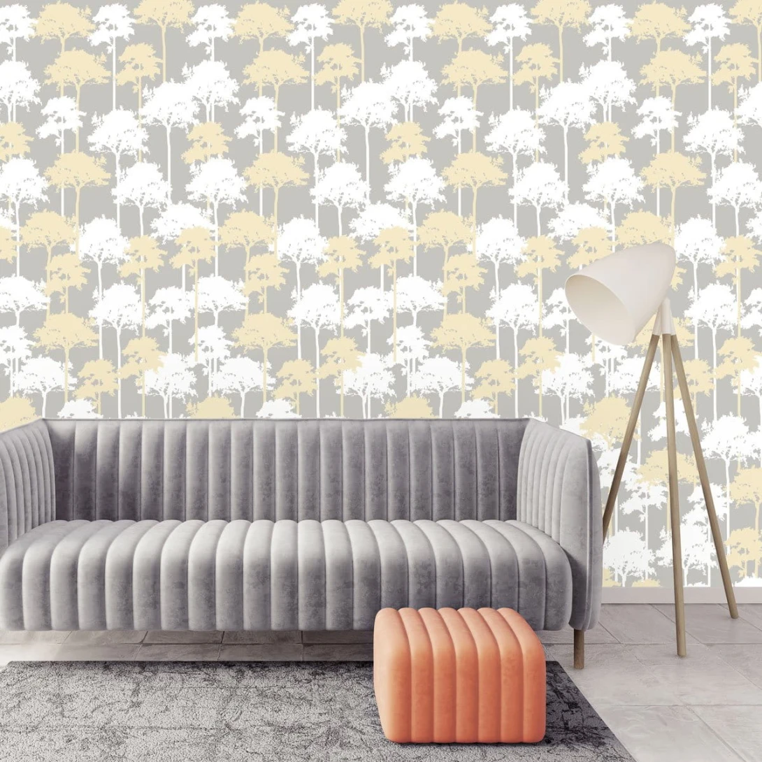 Wall Art Originals Rustle of the forest beżowy i szare tło - mural drzewa