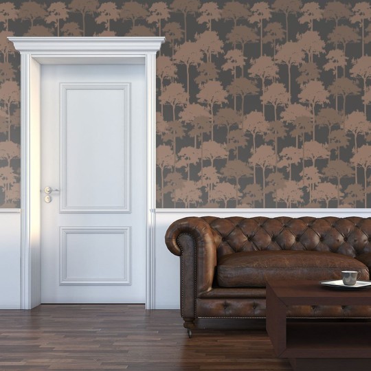 Wall Art Originals Rustle of the forest brązowy i szare tło - mural drzewa