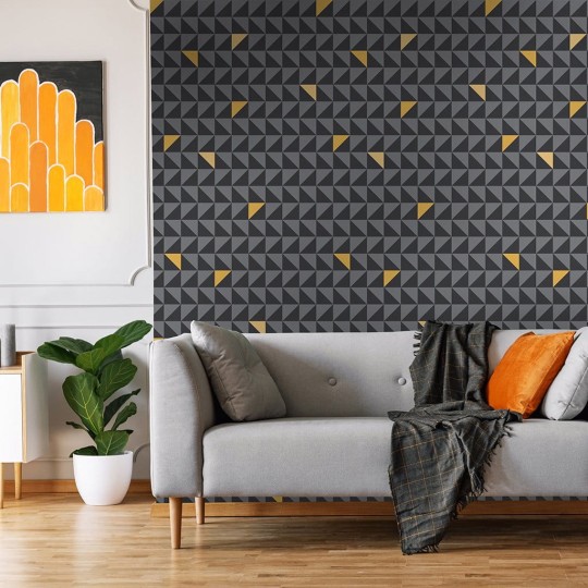 Wall Art Originals Marine Dreams dark grey&honey - mural trójkąty