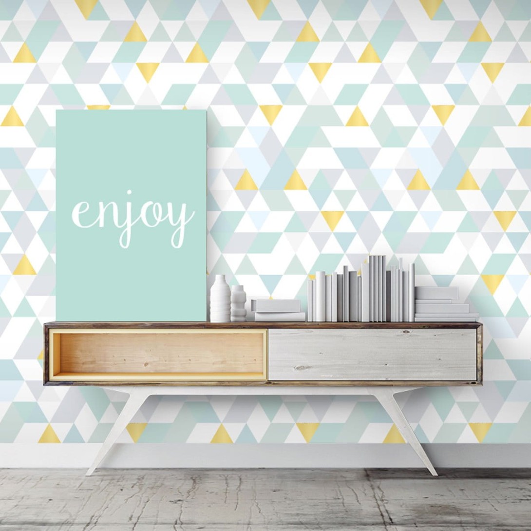 Wall Art Originals Triangles Coctail mint&gold - mural trójkąty
