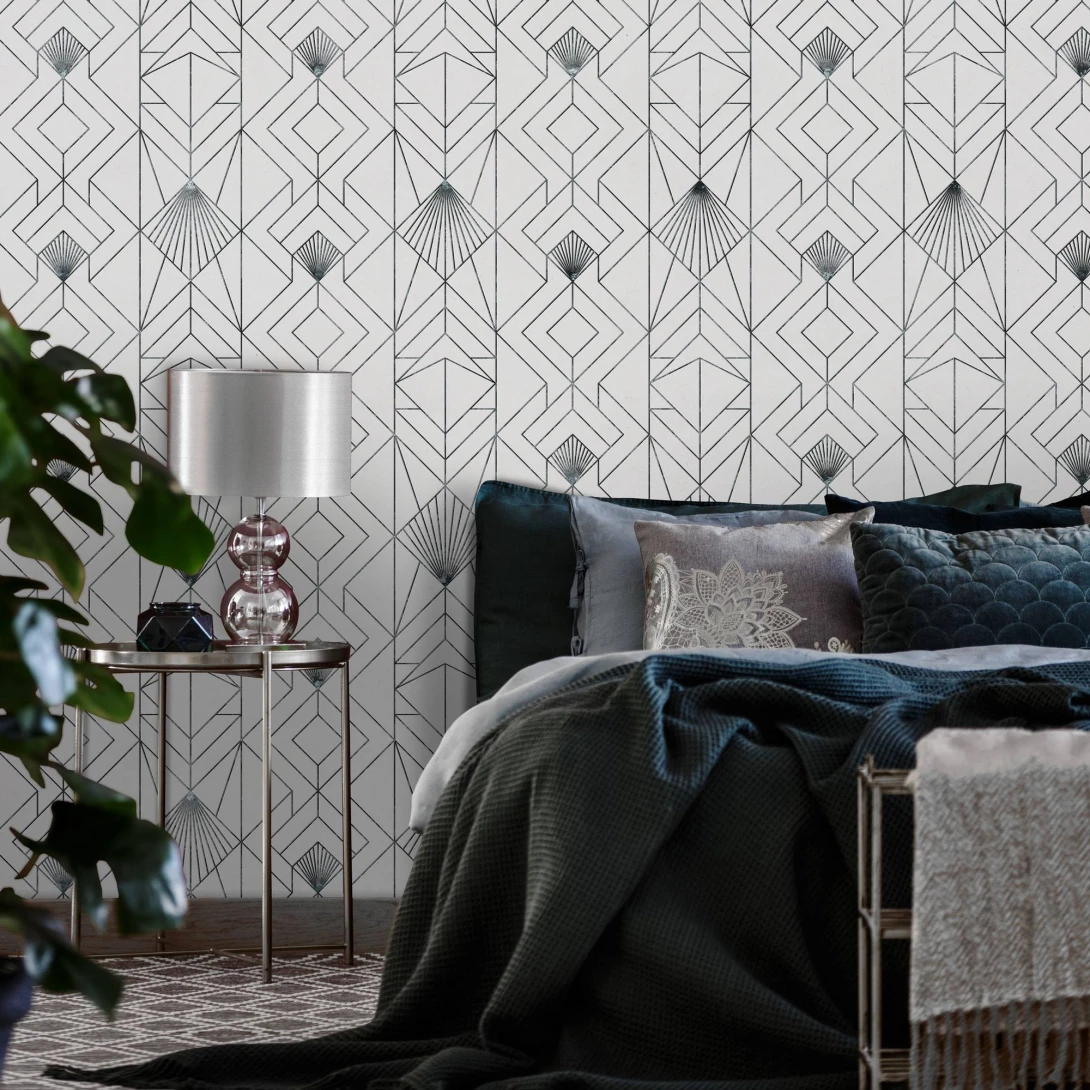 Tapeta Wall Art Geometric Fan Silver - tapeta geometryczna