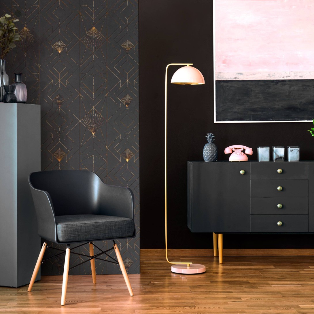 Wall Art Originals Fan Black&Gold - mural geometryczny