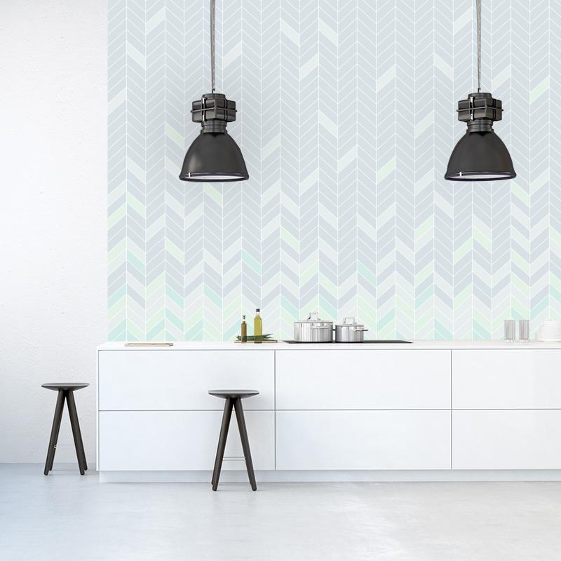 Tapeta Wall Art Geometric Simplicity miętowo-szary - tapeta jodełka