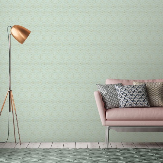 Wall Art Originals Interlace miętowy ze złotą fugą - mural geometryczny