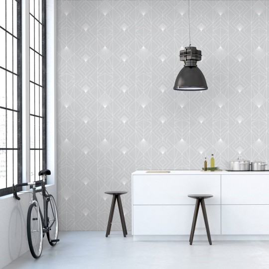 Tapeta Wall Art Geometric Fan szary - tapeta geometryczna