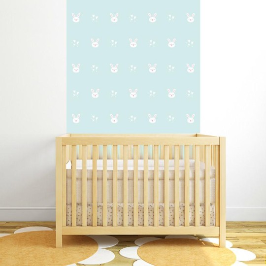 Wall Art Originals Królicza Frajda - Seria Króliczki - biało - szare na miętowym tle - mural króliczki