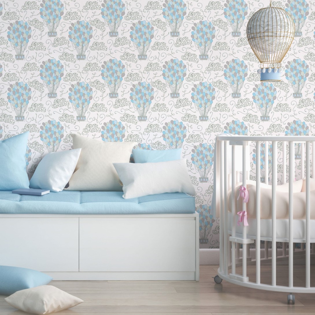 Tapeta Wall Art Kids Blue Balloons - tapeta balony latające