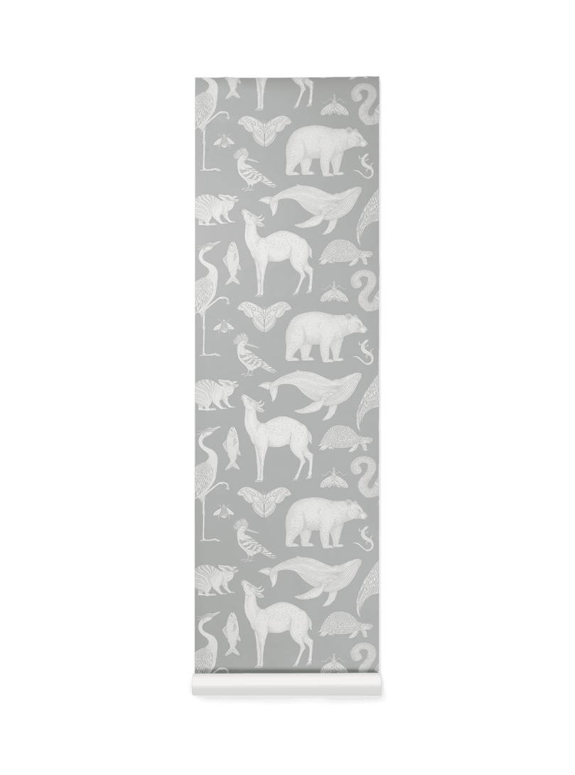 Ferm Living 1104264648 Katie Scott Animals Mint Grey  - tapeta zwierzątka