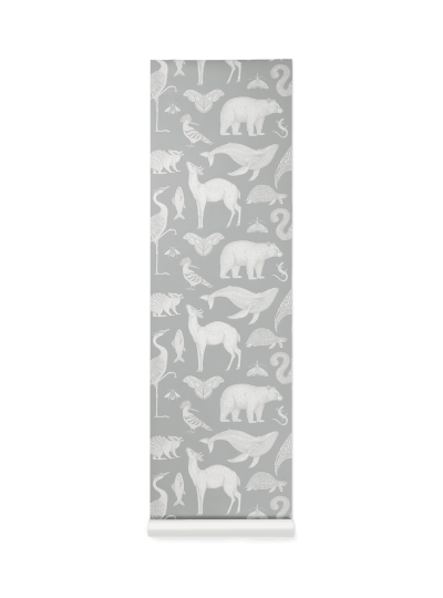 Ferm Living 1104264648 Katie Scott Animals Mint Grey  - tapeta zwierzątka