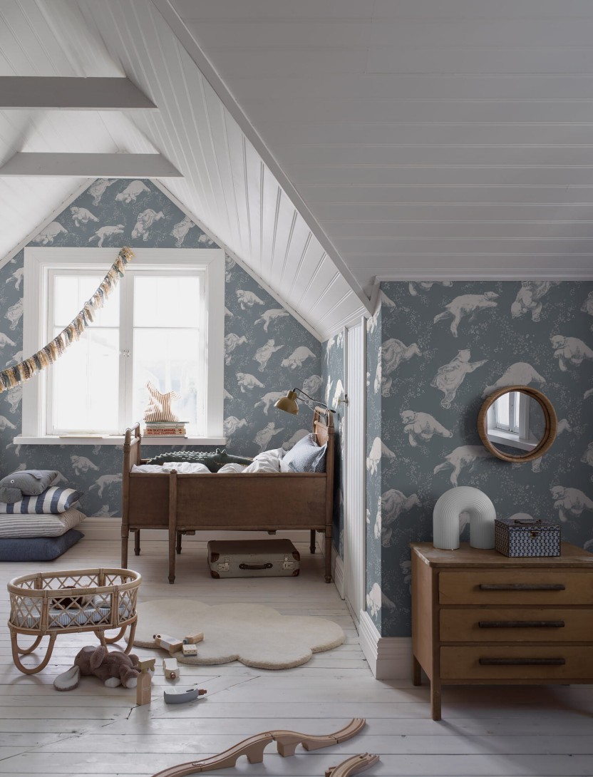 Boras Tapeter 6292 Scandinavian Designers Mini Polarn - tapeta pływające niedźwiedzie