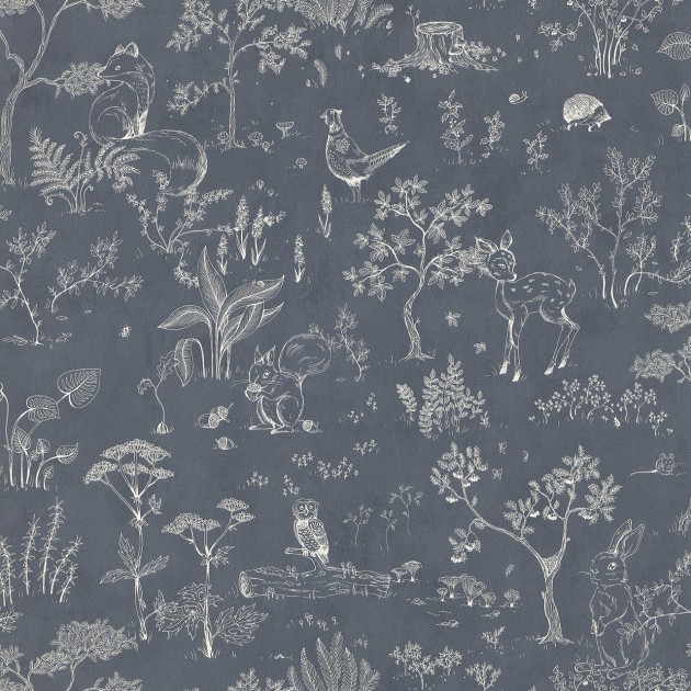 Sandberg 232-76 Familj II Hollie Dark Blue - tapeta leśne zwierzątka