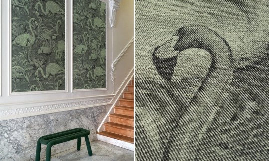 Arte 97610 Decors & Panoramiques Flamencos Andinos Almond Green - mural z flamingami