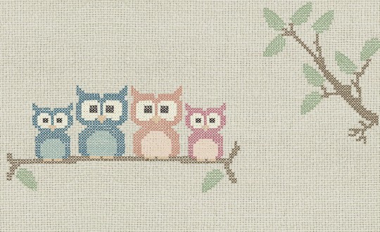 Skinwall 769 SUITE CROSS STITCH OWL - tapeta z sówkami