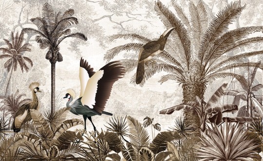 Skinwall 742 SUITE VINTAGE JUNGLE CROWNED CRANE - tapeta z dżunglą