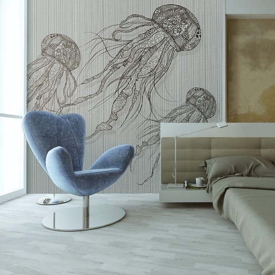 Skinwall VW4017A ANIMAL ATTITUDE WHITE STITCH - tapeta z meduzami